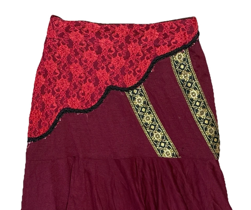 Falda Korinex París Francia Vintage Borgoña Granate Encaje Midi Estilo Único Línea A Foto 2 de 4