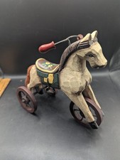Vintage Style Wooden And Metal Hand Crafted Painted Horse Tricycle Folk Art
