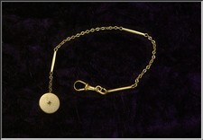 Antique D R Gold Filled Pocket Watch Chain w/ Etched Star Button FOB