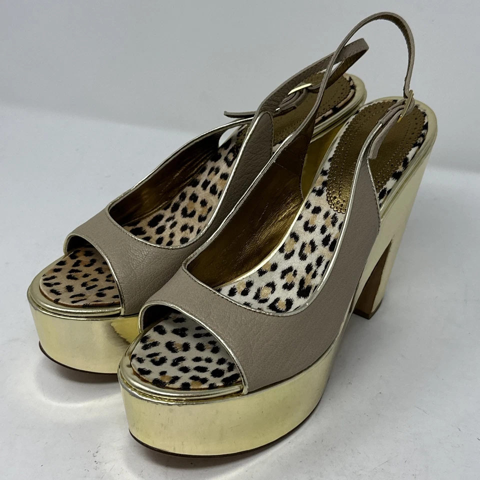 ROBERTO CAVALLI Women's Gold Patent Wedge Heels US9.5/EU40 - Image 2 of 4