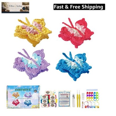 Crochet Kit for Beginners,Complete Video Tutorials,3D Butterfly Crochet Kit,S...