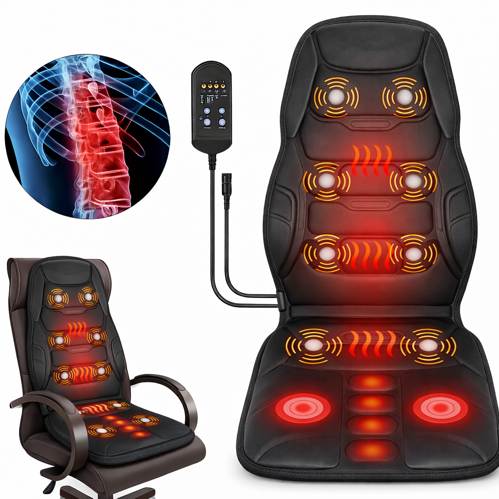 vibrating car seat massager PURSONIC Shiatsu Chair Massager with Heat & Vibration + Cushion Mat Bundle  - Deep Muscle Relief for Home, Office, or Car main image 0