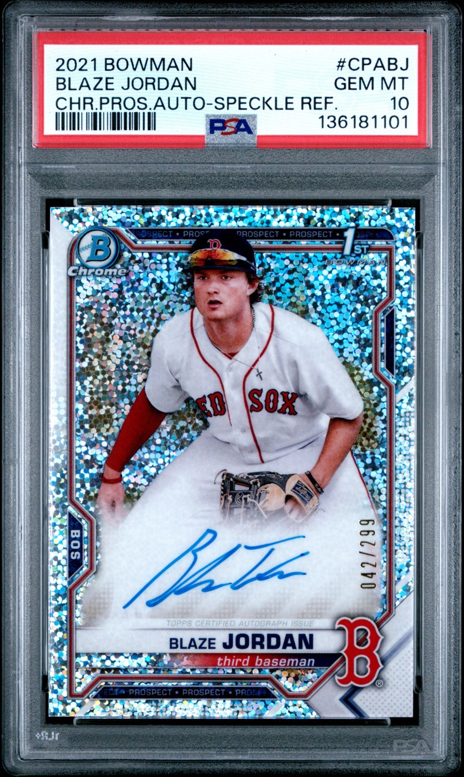 2021 Bowman Chrome 1st - Blaze Jordan #CPA-BJ Speckle Auto /299 PSA 10 (AU,RC)
