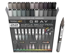 22 Flexible Brush Tip Acrylic Paint Pens Markers Set 1-7mm (GRAY)