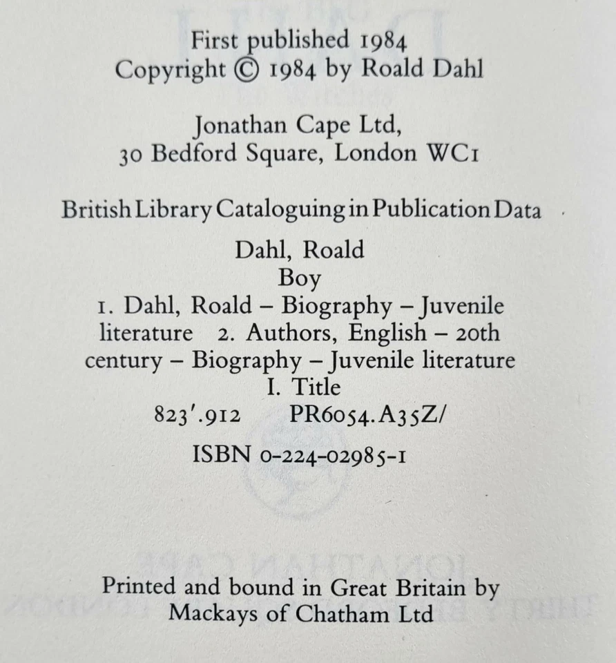 Boy - FIRST EDITION - Tales of Childhood - by Roald Dahl - 1984 - Hardcover - Image 4 of 4