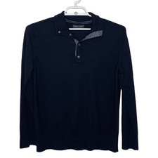 BANANA REPUBLIC Sweater Men's XL Black Merino Wool 1/4 Snap Pullover Minimalist