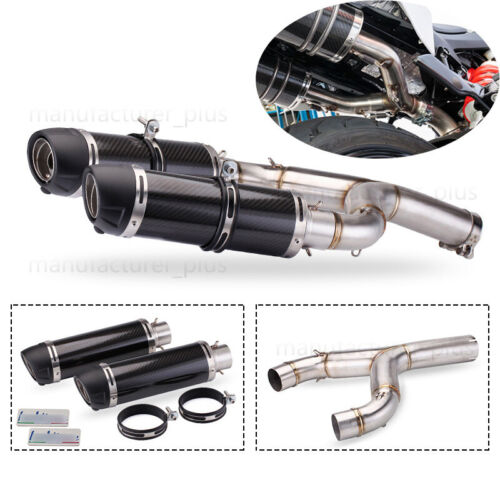 For Aprilia Shiver 750 2008-2017 Dual-outlet Exhaust Pipe 51mm Carbon Mufflers - Picture 1 of 8
