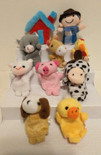 Finger Puppet Lot of 10, Farmer Figure, Barn, 8 Animals Cloth Mini Puppets Plush