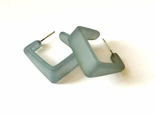 Light Caribbean Teal Frosted Vintage Lucite Cubist Hoop Earrings