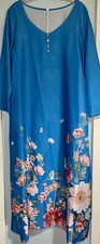 Women’s Blue w Flowers Hi Low Maxi Lightweight Dress XL Extra Large 3/4 Sleeves