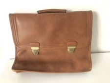 Porte documents ancien serviette sac vintage en cuir simili marron Cartable 60's
