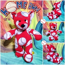 RARE Build A Bear Red  White Baseball Fleece Fabric 18" Stuffed Plush Teddy