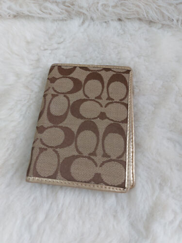 Coach Tan Signature Canvas Gold Trim Passport/Card Wallet