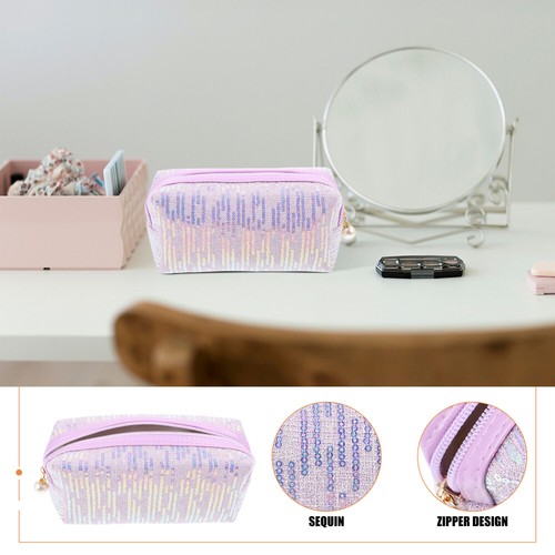 Cosmetic Bag Glitter Toiletry Pouch Sequin Makeup Bag Travel Makeup Toiletry - Picture 7 of 12