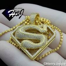 925 STERLING SILVER 18"-30"X2MM GOLD PLATED BEAD CHAIN CZ SUPERMAN PENDANT GP263