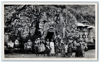 c1930's Goa Gajah Ubud Temple Entrance Native View Bali RPPC Photo Postcard