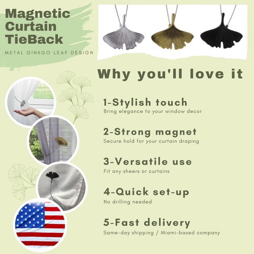 Magnetic Metal Curtain Tiebacks with Ginkgo Leaf Design – No Installation Needed - Picture 3 of 37
