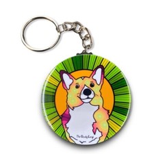 Psychedelic Welsh Corgi Keychain Handmade Retro Pet Portrait Art Gift Accessory