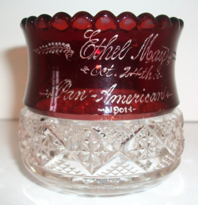 Antique Ruby Flash Souvenir Toothpick Holder Ethel May Oct 24th PanAmerican 1901