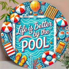 Metal Signs"Life is Better by the Pool" Vintage Round Tin Metal Signs Wal