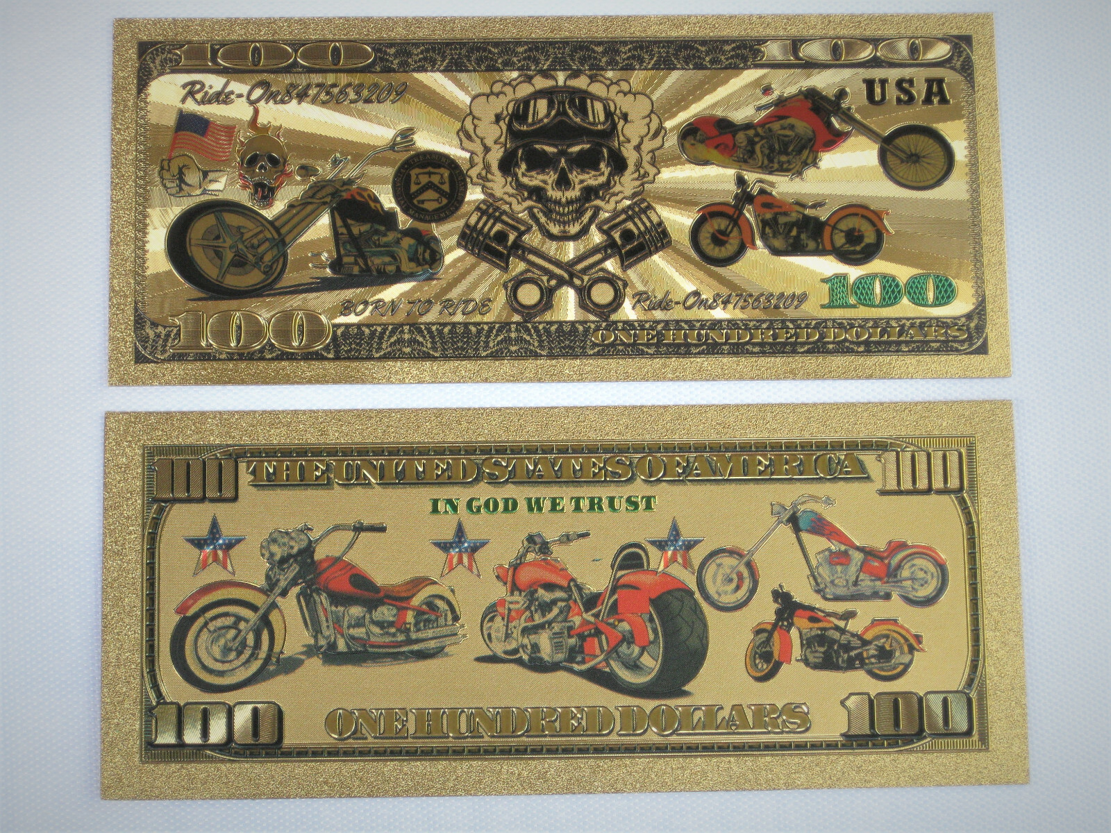  Motorcycle Banknote Harley Chopper Sturgis Biker Motors Indian Vintage Bar Lens