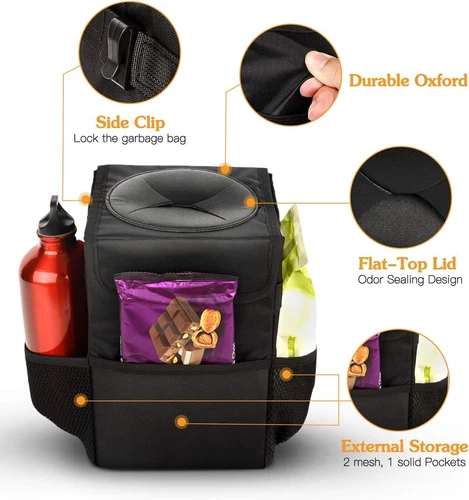 Car Trash Bag Automotive Garbage Can with Lid Foldable Trash Bin Universal Fit - Picture 6 of 15