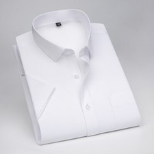 Mens Dress Shirts Short Sleeves Formal Business No Iron Elastic Casual Shirts