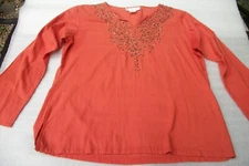 Solitaire by Ravi Khosla Long Sleeve Boho Hippie Sequined Blouse Orange One Size