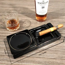 Ceramic Cigar Ashtray - Black Large 10.5" Heavy Outdoor Indoor Ashtray