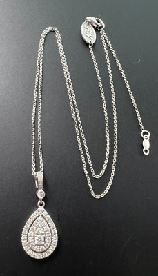 NEIL LANE 14K WG WHITE GOLD 1/2tw DIAMOND TEARDROP HALO PENDANT CHAIN NECKLACE