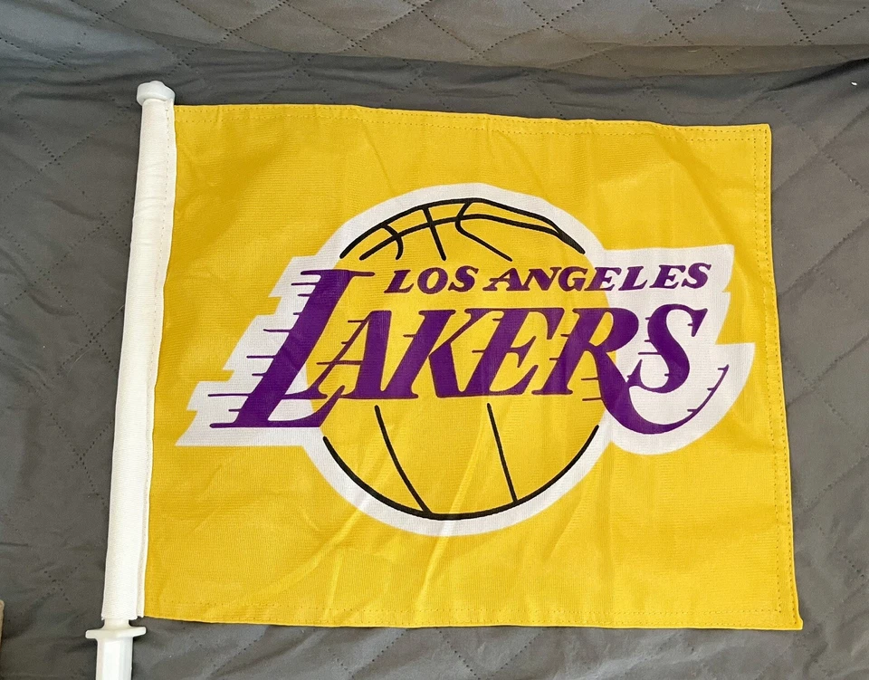 NBA LOS ANGELES LAKERS Yellow Car Window Flag 14 1/2 in Wide X  11 1/2 in Tall - Image 2 of 4