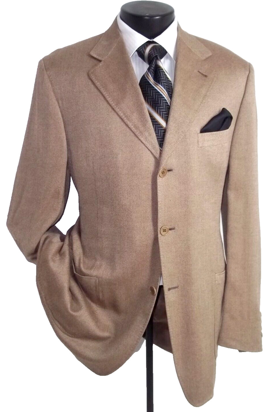 & Canali Solid Beige 3 Buttons Patch Pockets Pure… - image 2