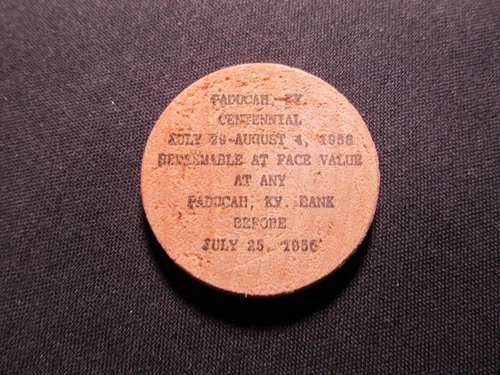1956 Paducah, Kentucky Wooden Nickel Token - Paducah, KY Centennial Wooden Coin