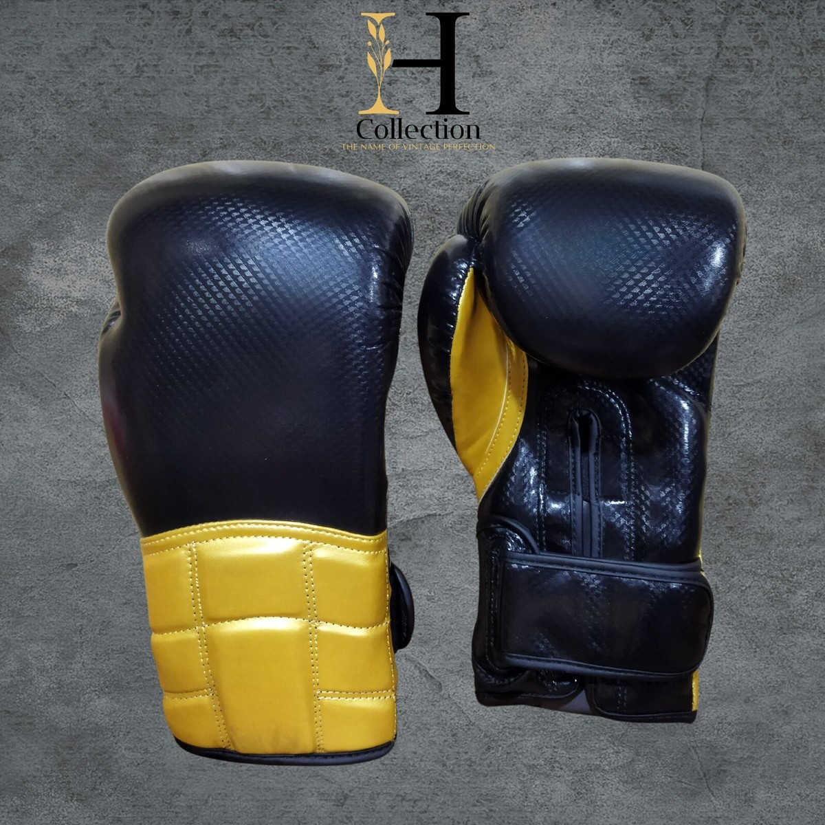 Black gold textured synthetic leather boxing gloves full mold