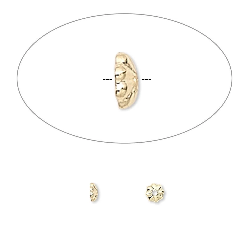 Бусина крышка, 100 или 1000 позолоченный латуни 3 x 1 мм мини гофрированный, чтобы соответствовать 2-4 мм бисер - Изображение 4 из 4