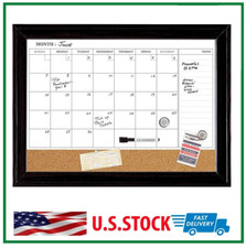 Combination Magnetic Whiteboard Calendar Corkboard, Wall Mount, 17"x23" Black