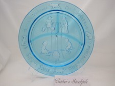 TIARA NURSERY RHYME DIVIDED CHILD PLATE AQUA BLUE INDIANA GLASS