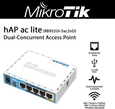 MikroTik RouterBOARD HAP AC  Lite 100 Mbps Wireless Access Point...