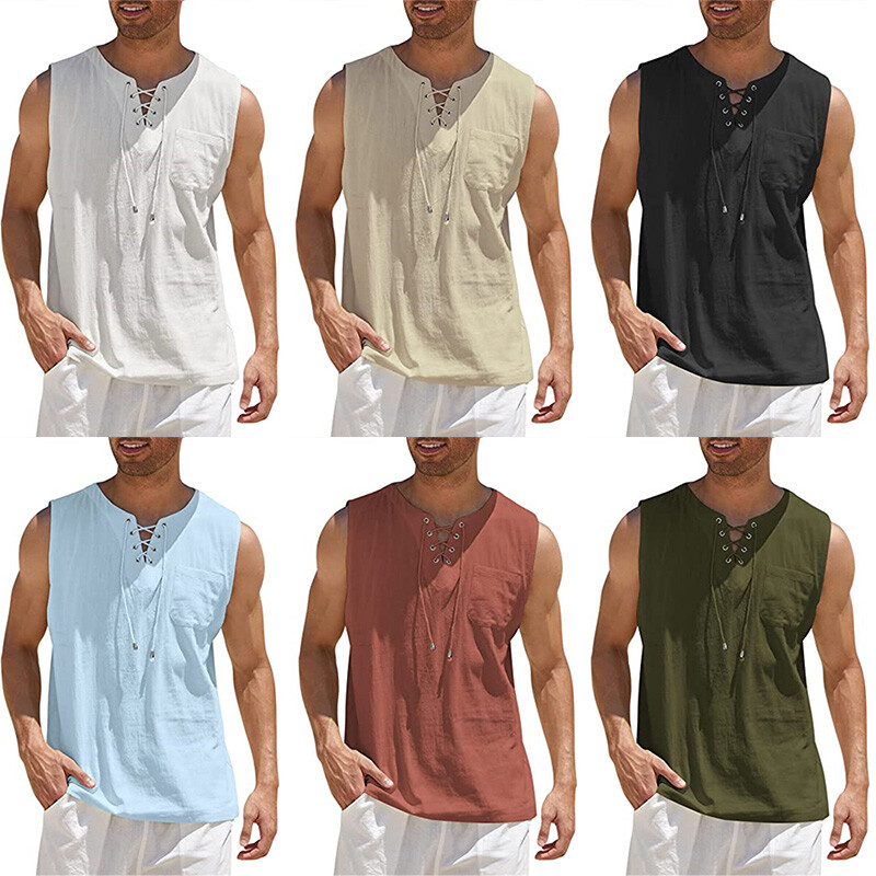 MENS VEST Cotton Linen TANK TOP SUMMER TRAINING MUSCLE GYM TOPS PACK PLAIN S4XL eBay