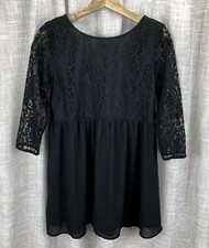 Forever 21 Womens Juniors Size Medium Black Lace 3/4 Sleeve Skater Dress