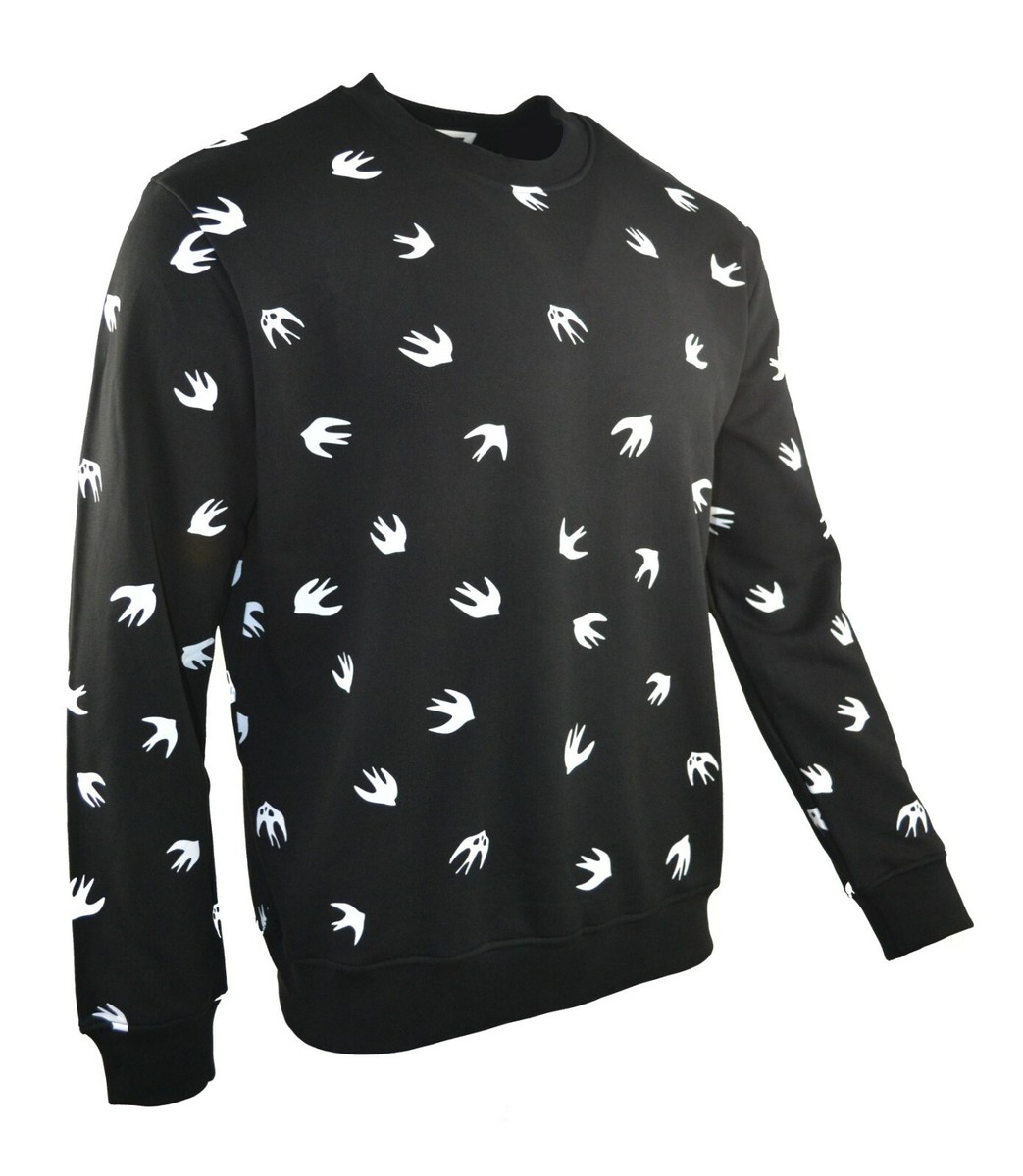 Alexander McQueen McQ Sweatshirt Black All Over Swallow Bird White