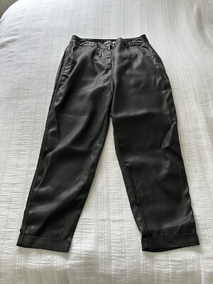 Lovely Mint Velvet Black Coated Tapered Trousers Turn Up Size 14 R 27L  Pockets UK