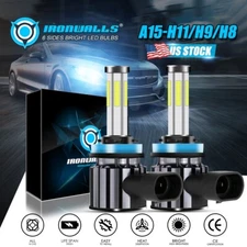 6 Sides H9 H11 LED Headlight Kit 6000K White Bulbs Super Bright High Low Beam 2x