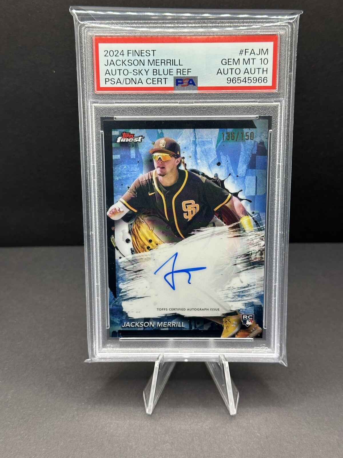 2024 Topps Finest Autographs Sky Blue #FA-JM Jackson Merrill /150 PSA GEM MT 10