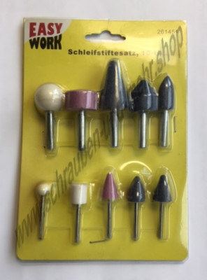Easy Work Schleifstein Schleifstifte Set 10-tlg. 261451 Kugel Kegel Zylinderform