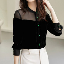 Blusa In Velluto Femminile In Rete Retro Trasparente A Manica Lunga Etnica