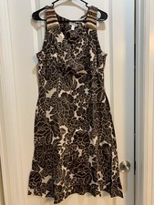 Charter Club Beige/Brown Floral Dress sleeveless Vneck Sz12 Armpit To Armpit 20”