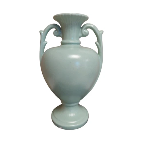 Vintage Pottery Vase Urn Scroll Handles Ribbed Neck Haeger? 9.5"