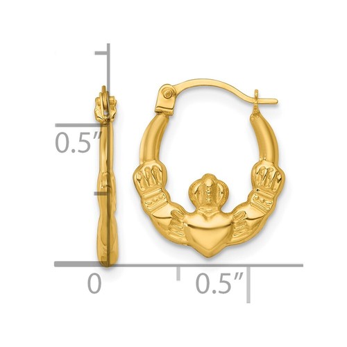 Pendientes de aro Claddagh pulidos de oro amarillo de 14k regalo para mujer - Imagen 3 de 3
