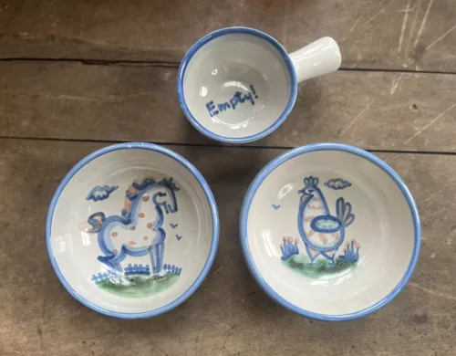 M.A. HADLEY STONEWARE POTTERY BOWLS SET OF 2 & 1 LITTLE DIPPER BOWL COUNTRY FARM